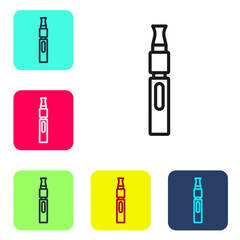 Black line Electronic cigarette icon isolated on white background. Vape smoking tool. Vaporizer Device. Set icons in color square buttons. Vector