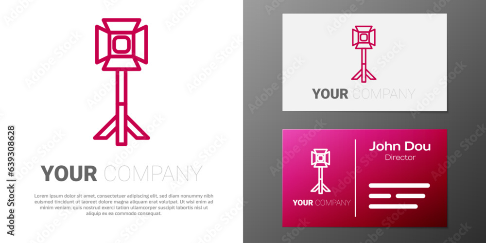 Aufkleber logotype line studio light bulb in softbox icon isolated on white background. shadow reflection desi