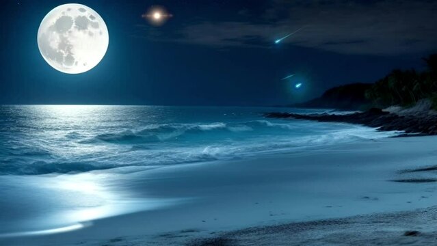 full moon atmosphere on the beach, seamless looping video