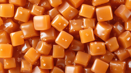 Heap of caramel candies. Caramel candies pattern. AI generated