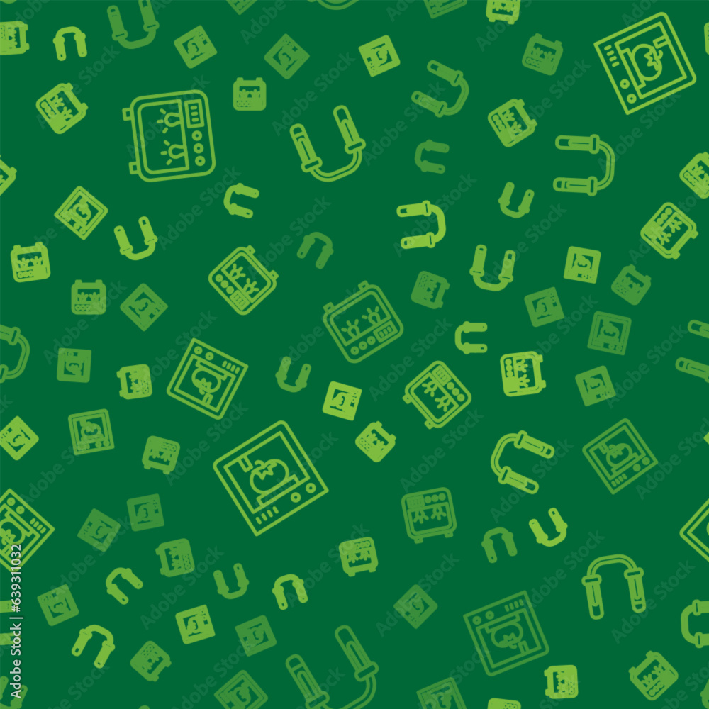 Poster set line biosafety box, 3d printing technology and test tube and flask on seamless pattern. vector
