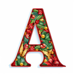 Christmas letter A design on a white background. English alphabet. Seasonal typography design.