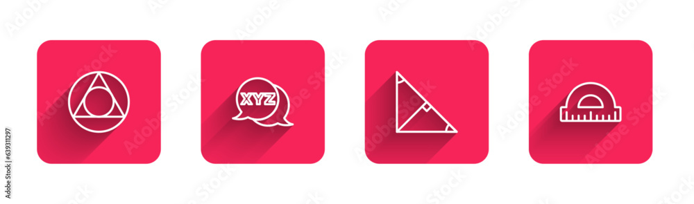 Poster set line triangle math, xyz coordinate system, angle bisector of triangle and protractor with long s