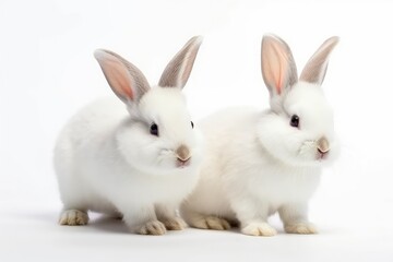 Front view of cute baby rabbits on white background
