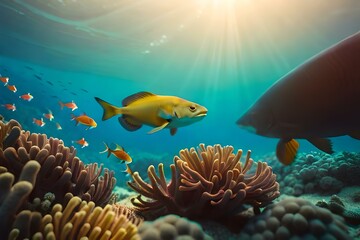 Fototapeta na wymiar Coral reef with fish. Generative AI
