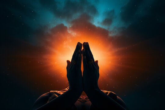 Prayer Hands Silhouette. Praying hands with faith in religion and belief in God. Power of hope or love and devotion.
