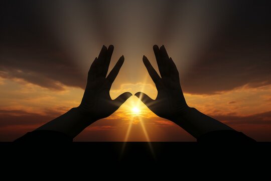 Prayer Hands Silhouette. Praying hands with faith in religion and belief in God. Power of hope or love and devotion.