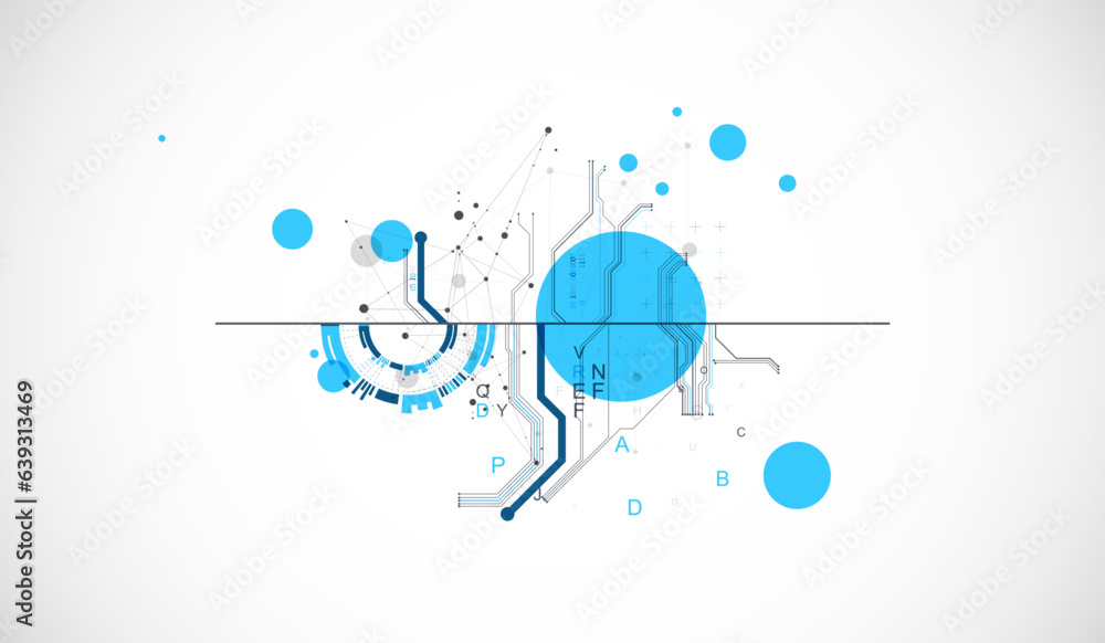 Poster scientific and technological art concept. abstract background with plexus effect.