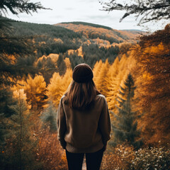 Person overlooking a forest in the autumn