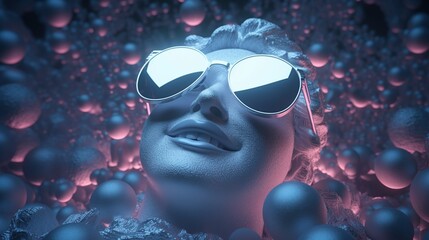 the Moon has a face wears sunglasses and partied way.Generative AI