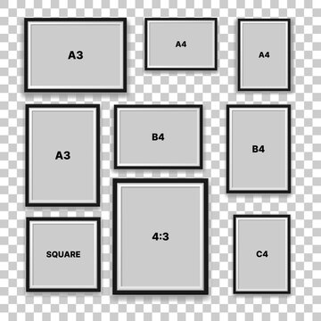 frame mockup vector, Wall picture frame vector., A3, A4, A2, B4, square, c4