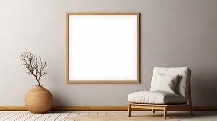 Obraz premium blank mockup frame on white painted wall of home interior entrance area, copy space, minimal design.