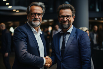 Fototapeta premium Businessmen making deal with hand shake - Generative AI