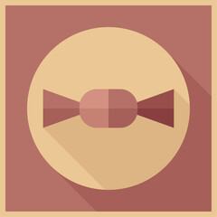 Sweet candy in red wrapper. Vector icon illustration for Christmas or Hanukkah. Flat long shadow design.	