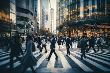 Crowd of people walking on a street in Tokyo - Generative AI