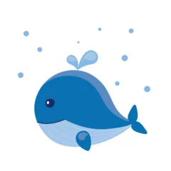 Dekokissen Icon of a small blue whale. Bright illustration isolated on white background © Tara