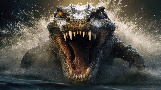 Captivating Crocodile Image. Explore the Intensity of an Angry Reptile's Roar in Striking Detail