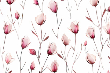 Rosebuds Seamless photo pattern in minimal style on white background