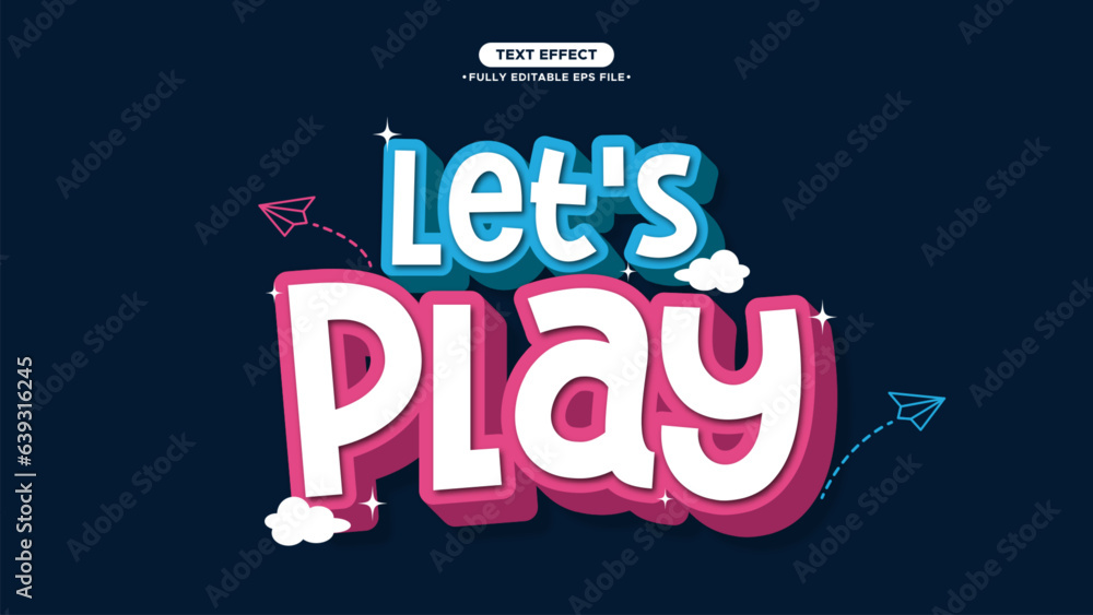 Poster let's play 3d cartoon and funny text effect. with colorful style and editable text