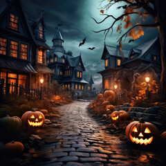 Halloween decorating a town