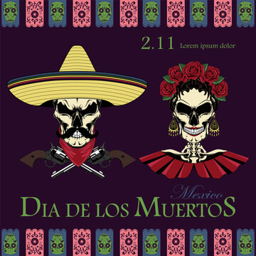 Vector image for the day of the dead. Mexican skulls.