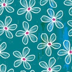 Gordijnen floral seamless background pattern, with abstract flowers, paint strokes and splashes © Kirsten Hinte