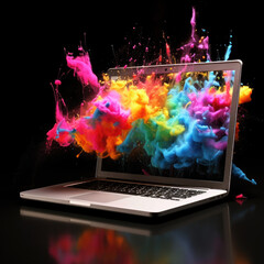 Laptop with colourful splashes