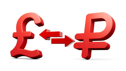 3d Red Pound And Ruble Symbol Icons With Money Exchange Arrows On White Background 3d illustration