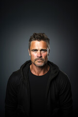 Fototapeta premium Middle-aged handsome and confident man portrait on black