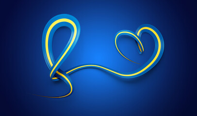3d Flag Of Sweden Heart Shaped Wavy Awareness Ribbon flag On Royal Blue Background, 3d illustration