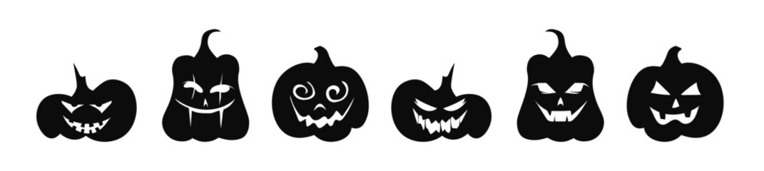 Halloween black silhouette pumpkins with face isolated on a white background.