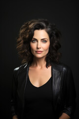 Fototapeta premium Portrait of sexy brunette woman on black background