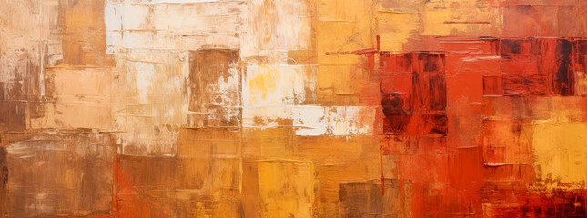Abstract mixed red brown yellow red canvas paint texture background, grungy palette knives paint texture.