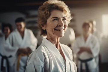 Fotobehang Portrait of happy senior woman at karate course - Generative AI © Davide Angelini