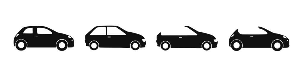 Car icons set. Sedan cabriolet side view