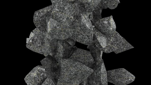 Shattered sculpture, debris, 3d rendering, 3d illustration, with luma rgb