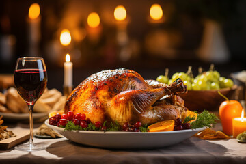 Thanksgiving day dinner, roasted turkey - Generative AI