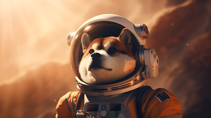 Shiba Inu in space, astronaut, moon, SHIB Dogecoin Doge, AI generated	
