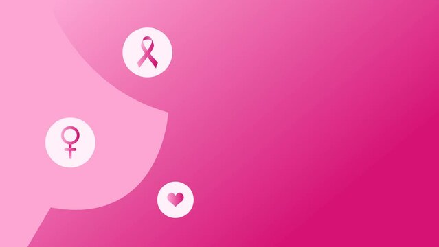 Animated Breast Cancer Awareness with Icon of Women, Love, and Ribbon Copy Area Space. Suitable for Breast Cancer Content.