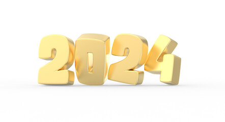 Happy New Year Number 2024 Gold 3D Render