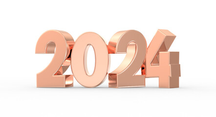 Happy New Year Number 2024 Gold 3D Render