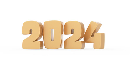 Happy New Year Number 2024 Gold 3D Render