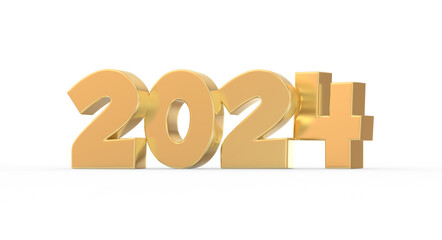 Happy New Year Number 2024 Gold 3D Render