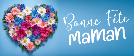 Banner, bannière, composition de fleurs en forme de cœur pour la fête des mères - IA générative