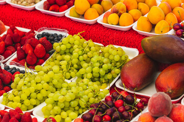 Fresh green grapes on the counter in the market
