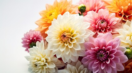 Fototapeta premium Beautiful dahlia flowers on light background, closeup view