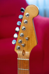 Close Up Shot Of An Electric Guitar Headstock