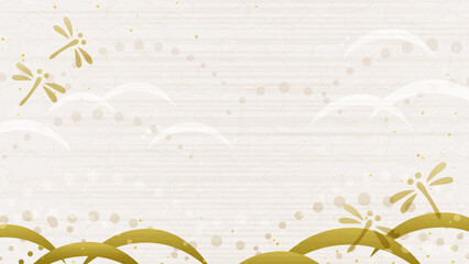 和風のトンボと芝草の模様の和紙の背景_イラスト素材_16:9 © ふわぷか