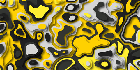 Yellow and gray abstract papercut background. Modern background with fluid and organic shapes. Abstract light and color full wavy shapes paper cut background. Yellow gray waves concept for banner.