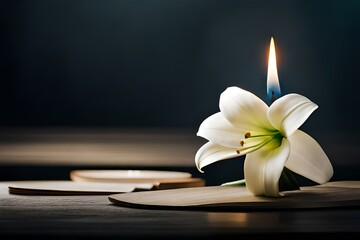 Fototapeta premium spa still life with frangipani flower and candle